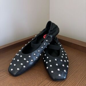NEW Black Studded Leather Ballet Flats SZ 10 - Design Concept Studios